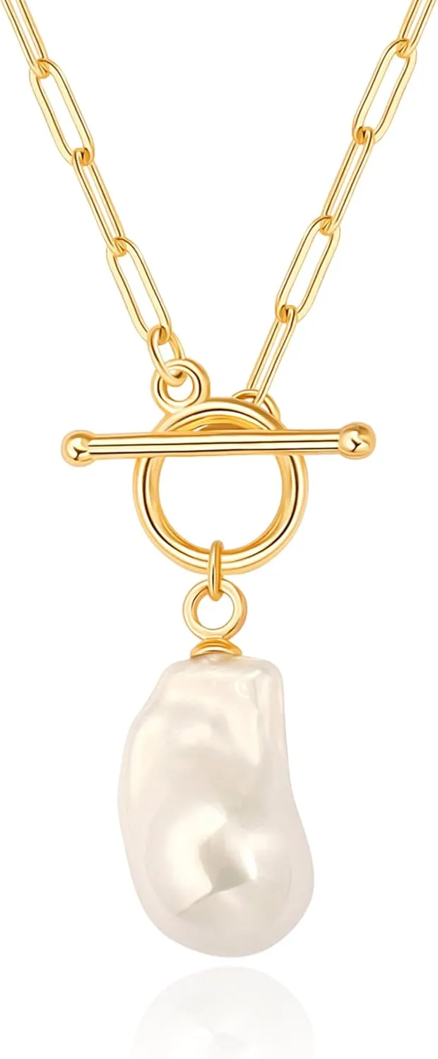 Aobei Pearl 18K Gold Moon Star Lion Evil Eye Love Heart Cross Pendant Necklace Medallion Paperclip Chian Choker Layering Jewery for Women