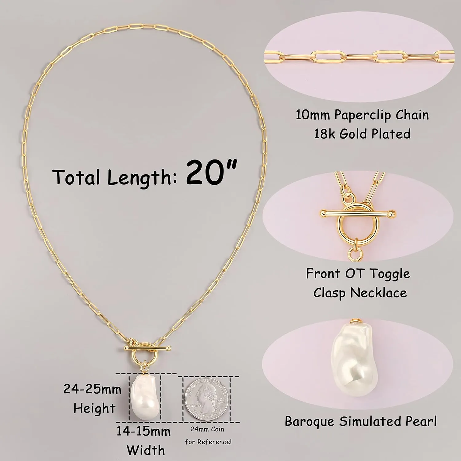 Aobei Pearl 18K Gold Moon Star Lion Evil Eye Love Heart Cross Pendant Necklace Medallion Paperclip Chian Choker Layering Jewery for Women