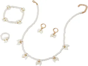 Aonklot Pearl Jewelry Set Pearl Necklace and Earring Set Pearl Bow Necklace Wedding Jewelry Sets Adjustable Party Wedding Pearl Necklace Bracelet Earrings Ring Set Formal Dress Accessories