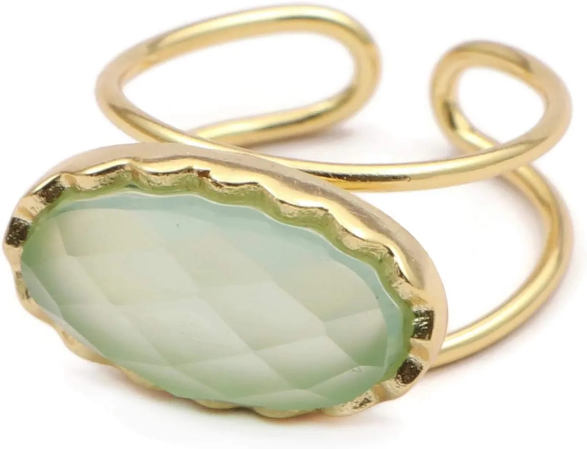 Aqua Chalcedony Gold Plated Design Rings Single Stone Gemstone Handmade Adjustable Rings Available 5,6,7,8,9