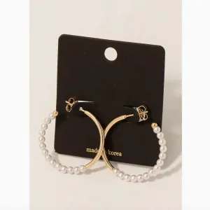 ARI GOLD PEARL HOOP EARRINGS