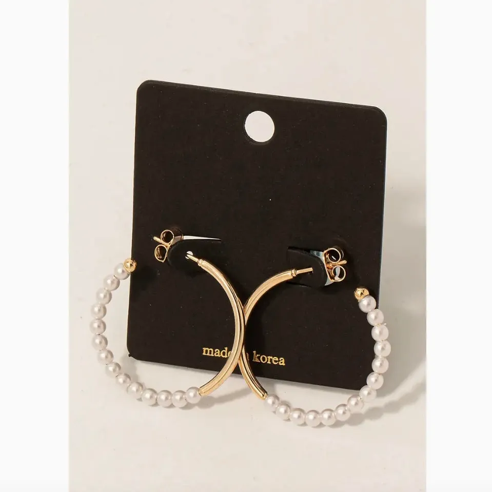 ARI GOLD PEARL HOOP EARRINGS