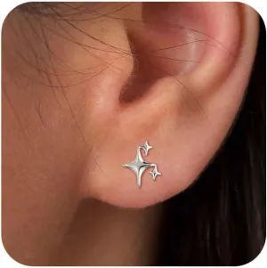 ASCOMY Gold Earrings for Women Dainty Stud Earrings 14K Gold/Silver Plated Heart Earring Cute Star Stud Earring Gold Minimalist Jewelry Gifts for Her