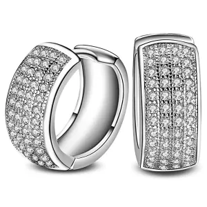 AT Jewellery - 925 Sterling Silver Unisex Cluster CZ Cubic Zirconia Wide 16mm Huggie Hoop Earrings