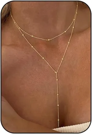 Atiptu Long Gold Necklaces for Women Dainty Gold Silver Lariat Neckalce Trendy Y Shaped Long Chain Necklace Simple Prom Jewelry Gift