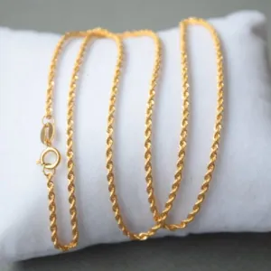 AU750 Pure 18k Yellow Gold Lucky 1.5mm W Rope Chain Necklace/ 1.4g / 15.7inch