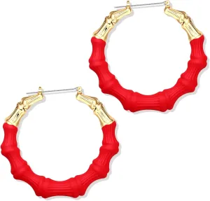 Bamboo Hoop Earrings for Women Hip Hop Bamboo Earrings Personalized Woman Hollow Bamboo Hoop Earrings Statement Bamboo Earrings Fashion Jewelry Gift