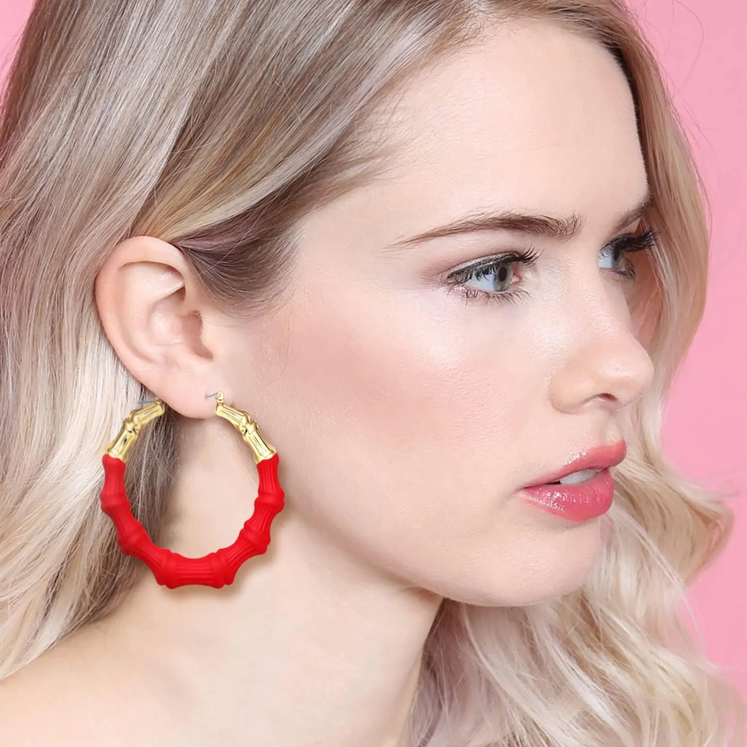 Bamboo Hoop Earrings for Women Hip Hop Bamboo Earrings Personalized Woman Hollow Bamboo Hoop Earrings Statement Bamboo Earrings Fashion Jewelry Gift