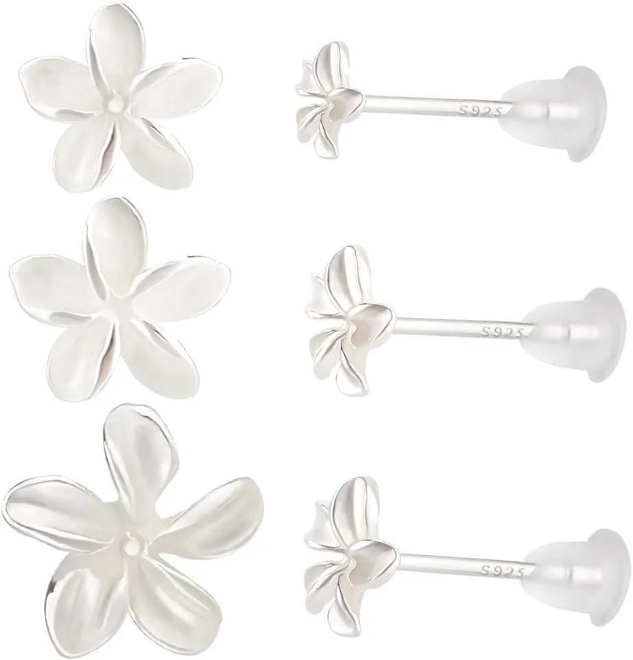 Beebeecraft 1 Box 3 Pairs Tiny Flower Stud Earrings 3 Sizes 4.5mm 6mm 7mm 925 Sterling Silver Ear Studs Small Cartilage Tragus Post Pin Piercing Earrings Jewelry Crafts for Women Earrings Gifts
