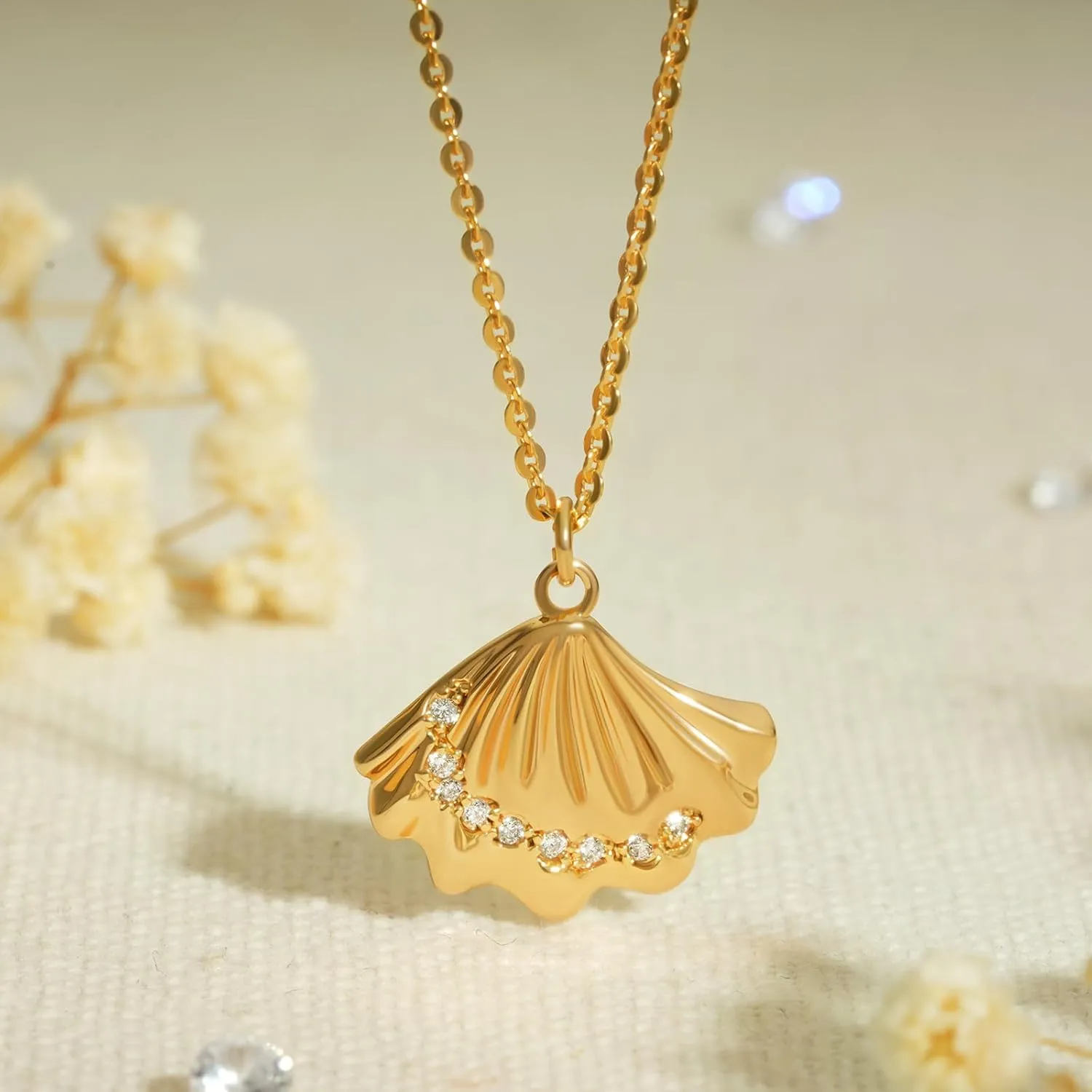 BENEIGE Gold Necklace For Women 14K Gold Plated Cubic Zirconia Charm Necklaces Pendant Jewelry Gifts