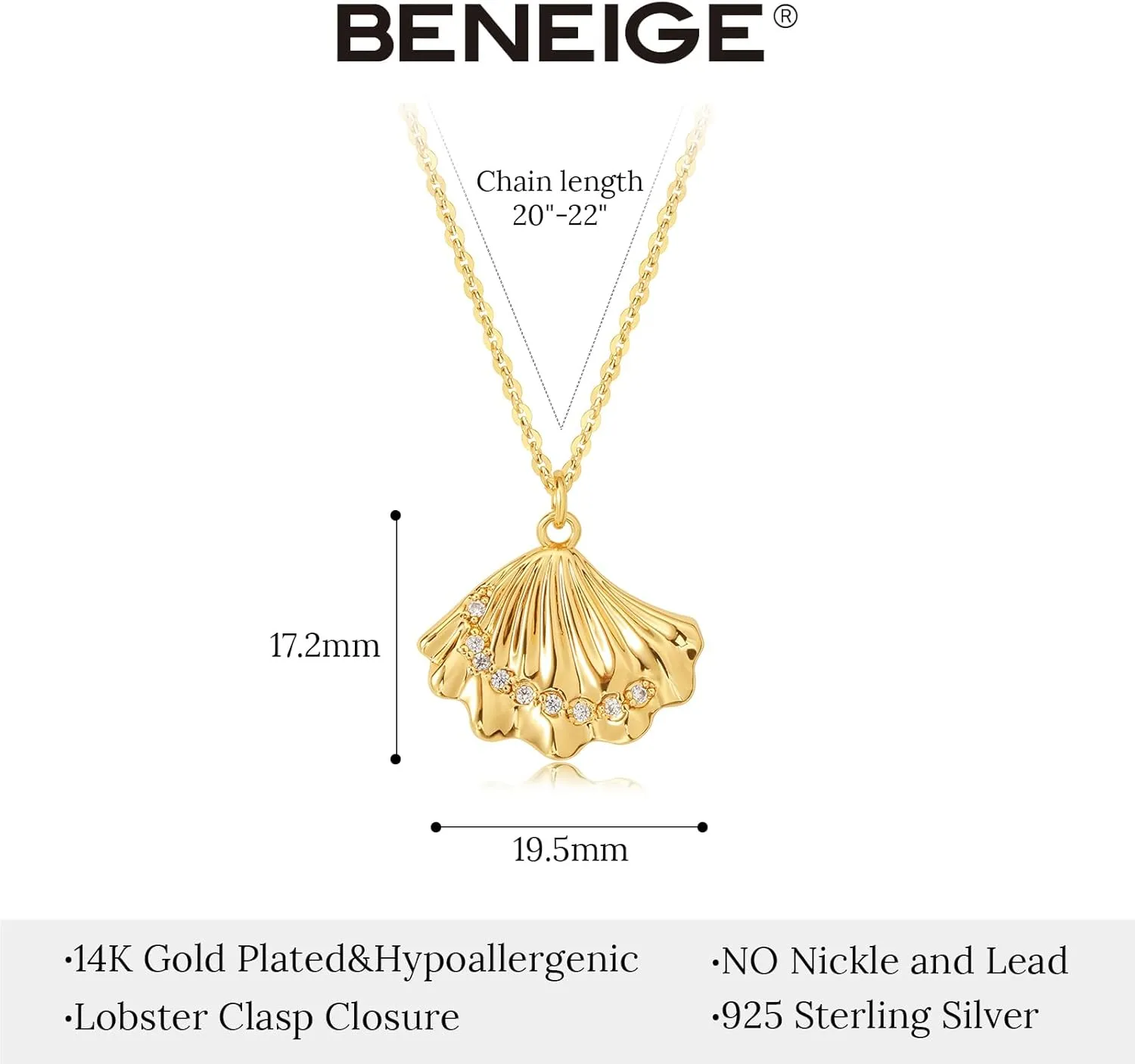 BENEIGE Gold Necklace For Women 14K Gold Plated Cubic Zirconia Charm Necklaces Pendant Jewelry Gifts