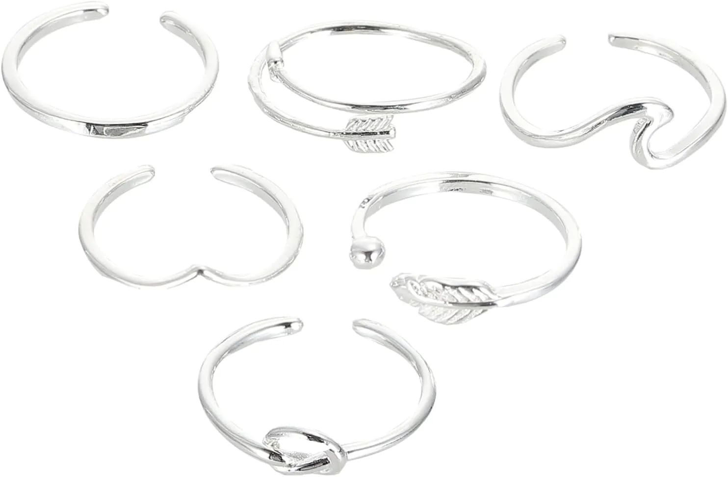 BESPORTBLE 6pcs Open Ring Alloy Jewelry Stackable Ring Set for Daily Wear Occasions