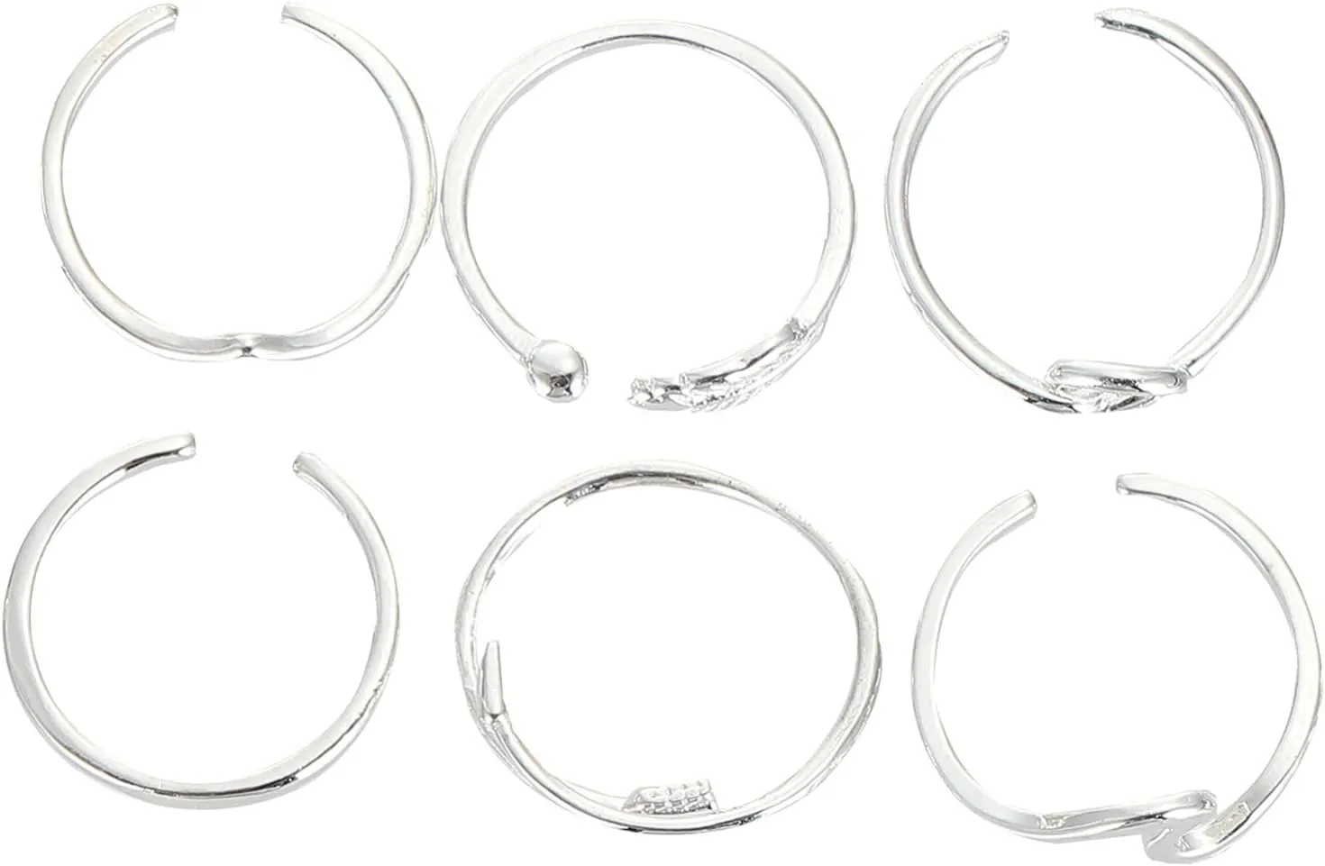 BESPORTBLE Elegant 6pcs Women Ring Set Alloy Open Ring Adjustable Size Fashion Finger Decor