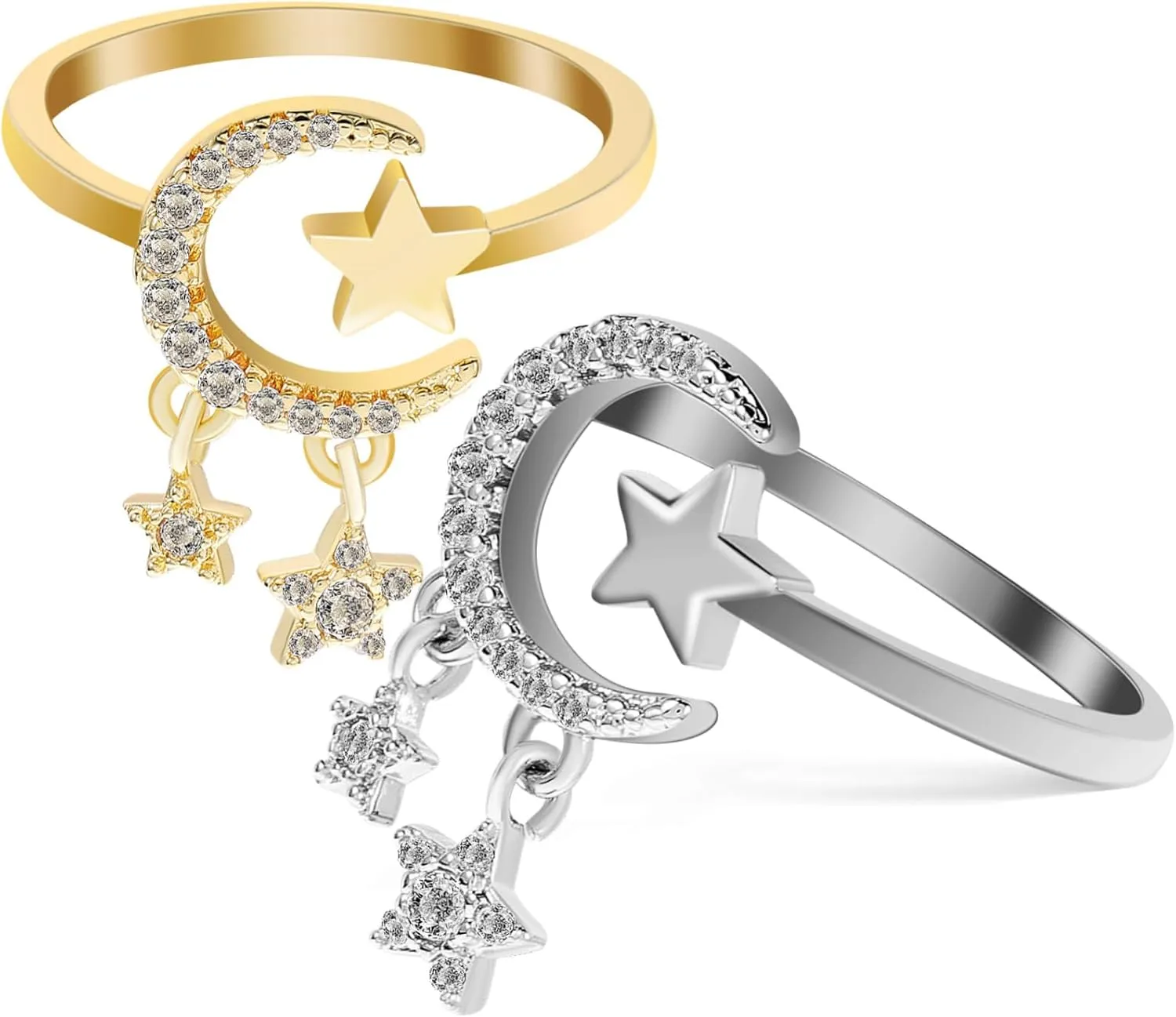 BESPORTBLE Gold Plated Open Ring Moon and Star Motif Fashion Knuckle Ring for Women