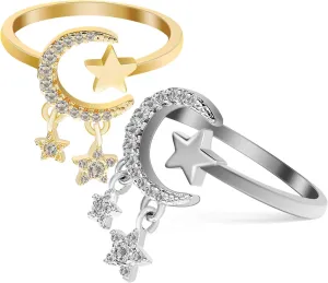 BESPORTBLE Gold Plated Open Ring Moon and Star Motif Fashion Knuckle Ring for Women