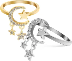 BESPORTBLE Rings for Women Moon Ring Set Adjustable Lightweight Elegance Ring Jewelry