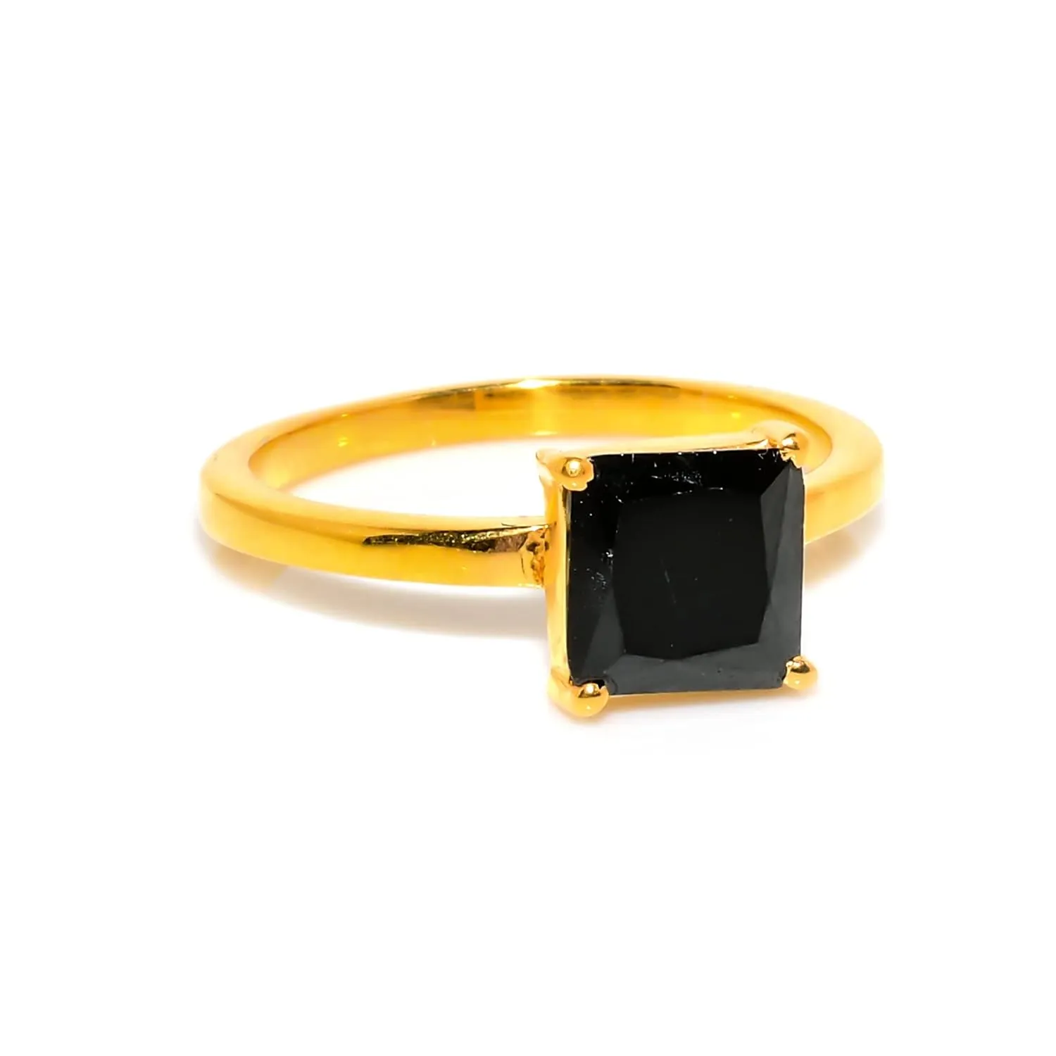 Black Spinel Gemstone Jewelry Set/Solitaire Stacking Rings For woman / 925 Silver Earrings Stud For girls/Designer's Band (Silver, 8)