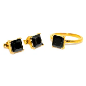 Black Spinel Gemstone Jewelry Set/Solitaire Stacking Rings For woman / 925 Silver Earrings Stud For girls/Designer's Band (Silver, 8)