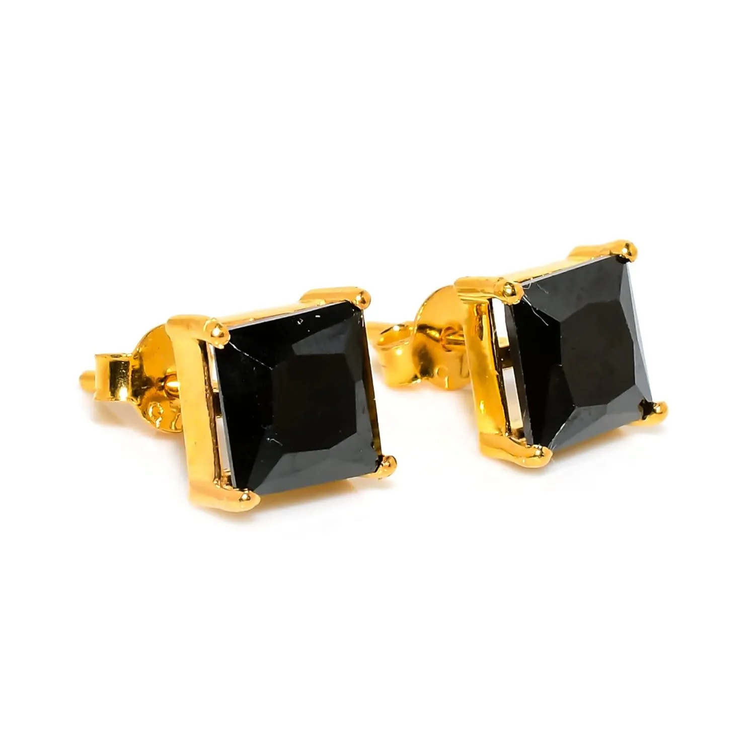 Black Spinel Gemstone Jewelry Set/Solitaire Stacking Rings For woman / 925 Silver Earrings Stud For girls/Designer's Band (Silver, 8)