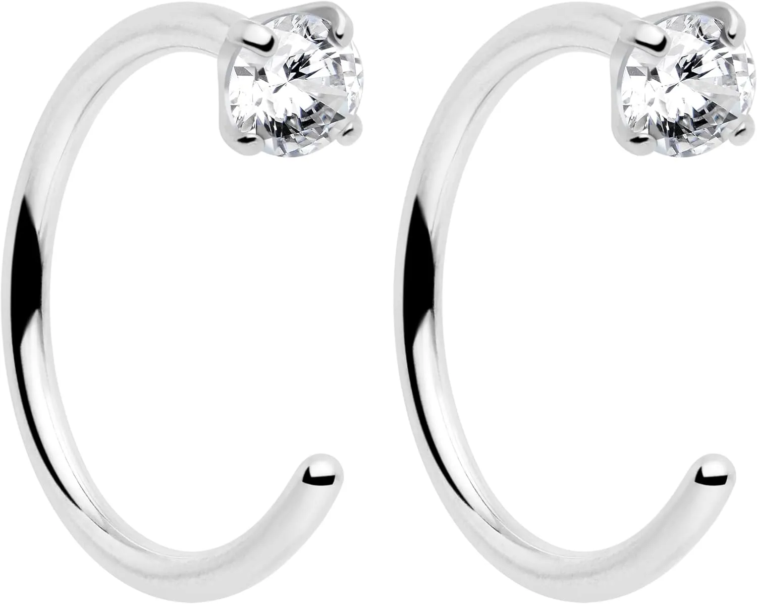 Body Candy Half Hoop Implant Grade Titanium Dazzling Round Open Hoop Earrings for Women Huggie Hoops