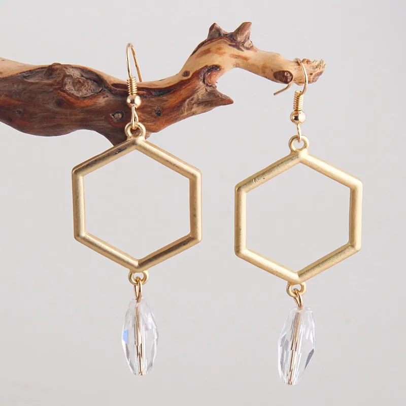 Boho Earrings, RH Dangle Earrings, Hexagon Loop