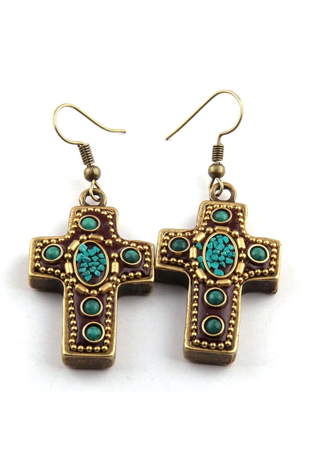 Boho Earrings, RH Dangle Earrings, Red & Blue Metal Cross