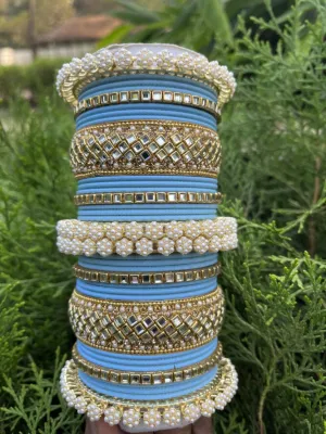 Bollywood Inspired Pearl Bangles Set Gold Accents Bridal Jewelry