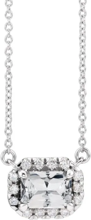 Bonyak Jewelry Platinum 5x3mm Emerald White Sapphire and 1/8 CTW Diamond 18" Necklace Beautiful