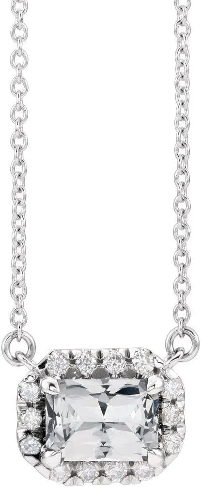 Bonyak Jewelry Platinum 5x3mm Emerald White Sapphire and 1/8 CTW Diamond 18" Necklace Beautiful
