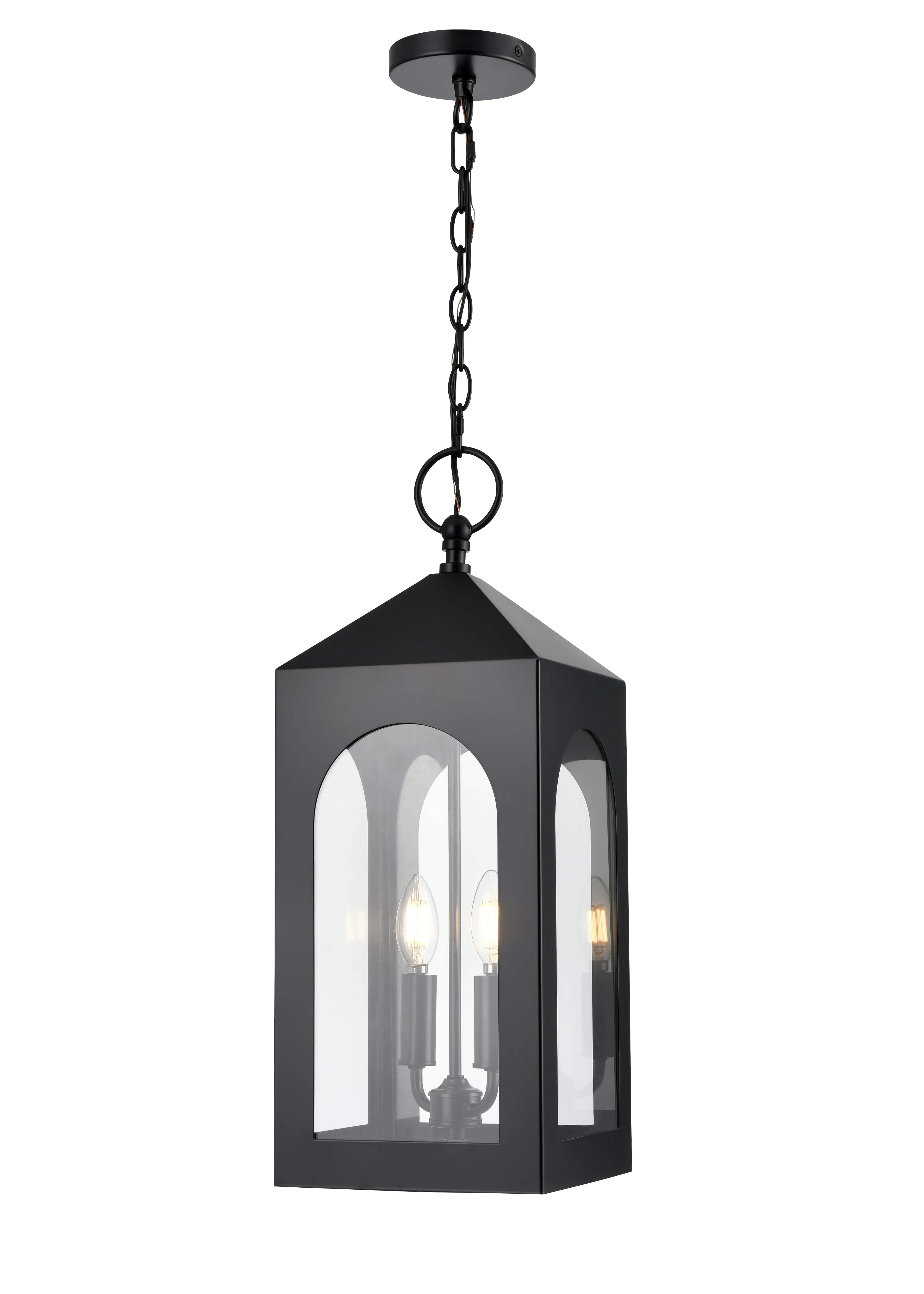 Bratton Outdoor Hanging Lantern - Powder Coated Black - Clear Glass - 8.5in. Diameter - E12 Candelabra Base