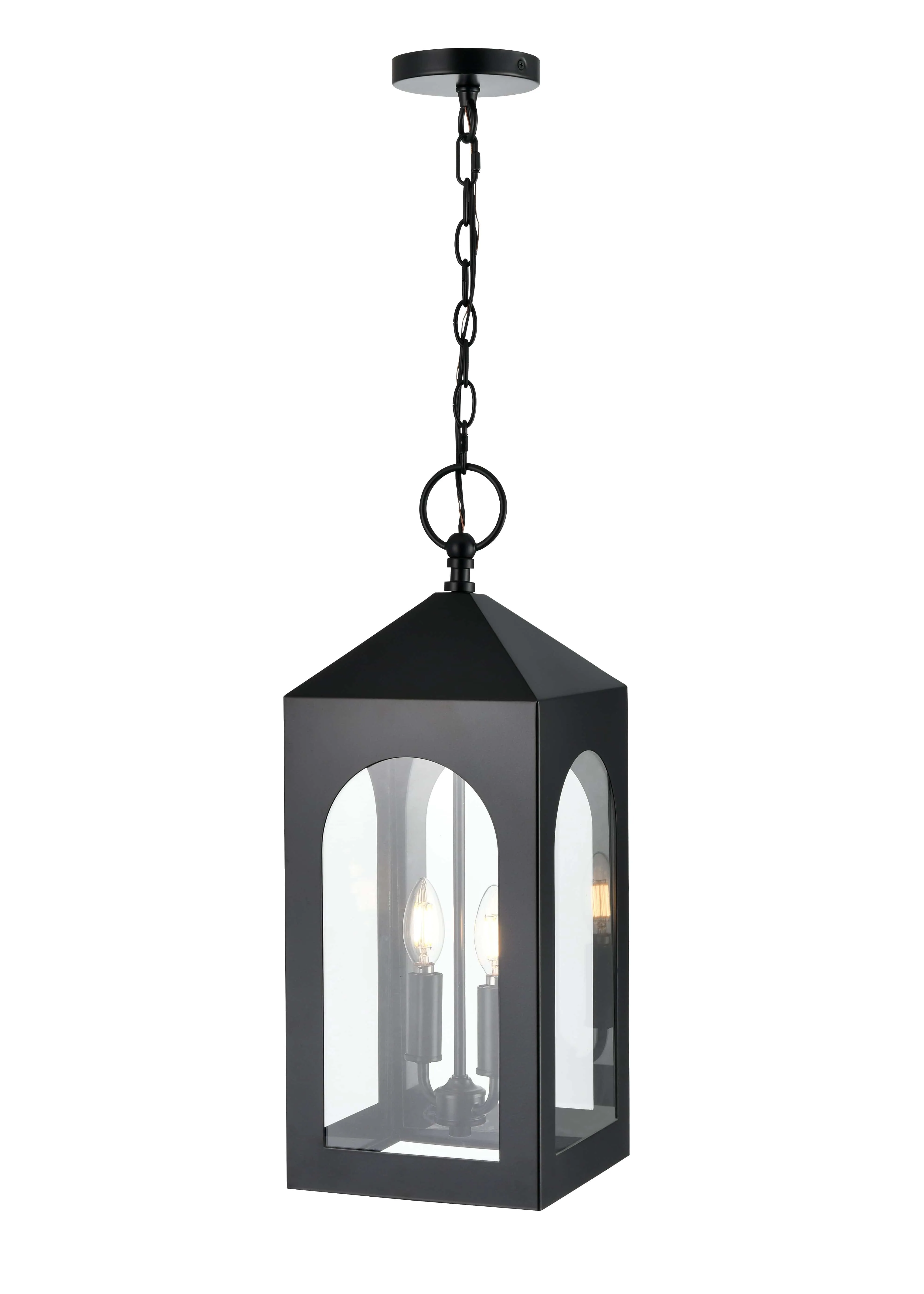 Bratton Outdoor Hanging Lantern - Powder Coated Black - Clear Glass - 8.5in. Diameter - E12 Candelabra Base