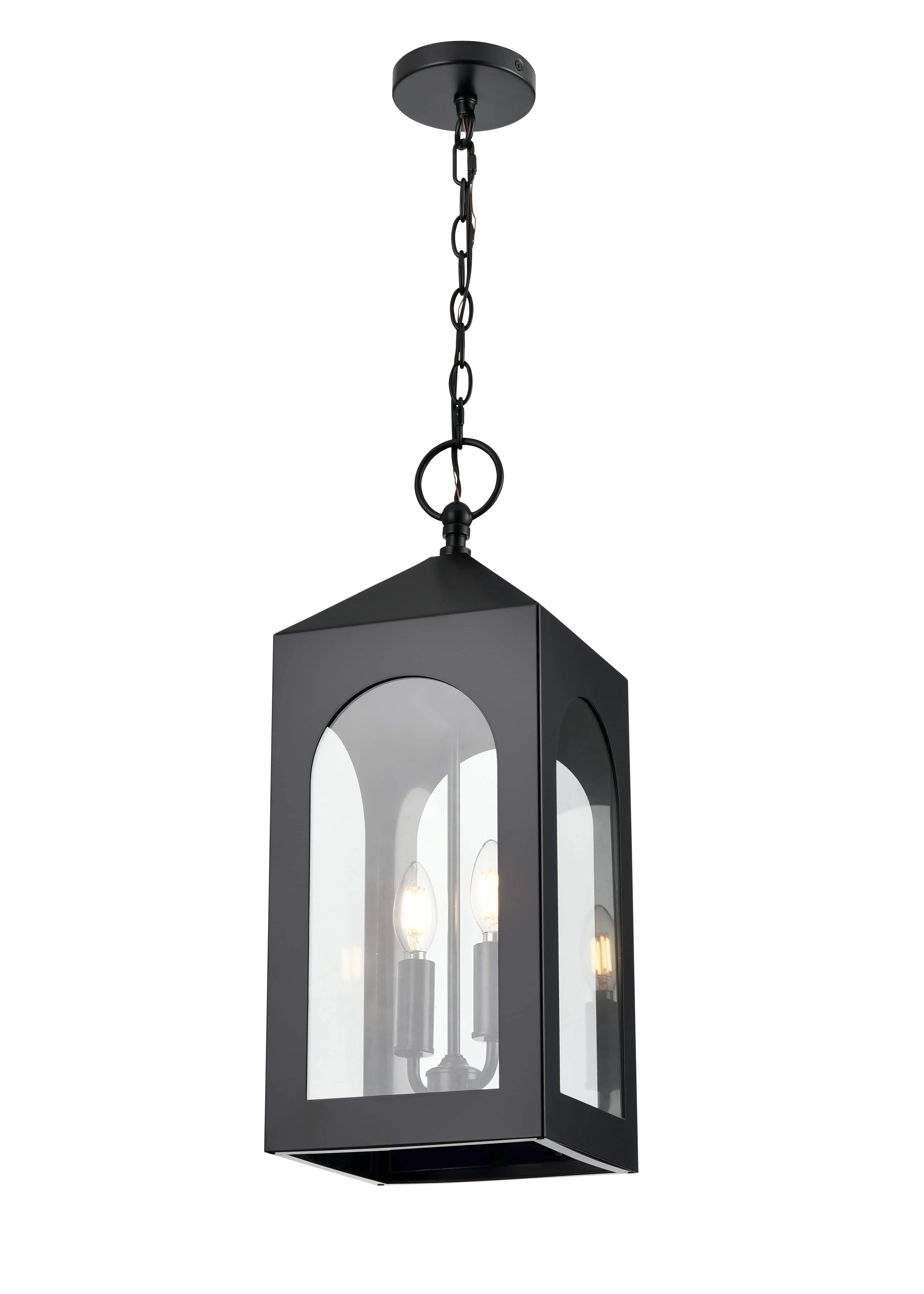 Bratton Outdoor Hanging Lantern - Powder Coated Black - Clear Glass - 8.5in. Diameter - E12 Candelabra Base