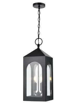 Bratton Outdoor Hanging Lantern - Powder Coated Black - Clear Glass - 8.5in. Diameter - E12 Candelabra Base