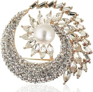 Brooch For Women,brooches White Pearl Crystal Brooch Rose Gold Silver Color Jewelry Brooches For Women Cute Pin Dress Coat Accessories brooches for women (Metal color : Silver)