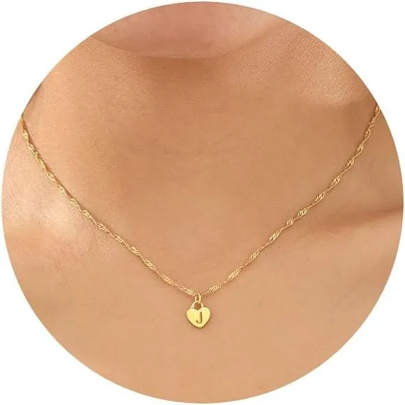Btysun Initial Necklaces for Women Teen Girl Gifts 14K Gold Necklace Tiny Heart Letter A-Z Engraved Pendant Choker Stocking Stuffers for Teens Birthday Jewelry for Her Sister Best Friend