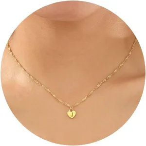 Btysun Initial Necklaces for Women Teen Girl Gifts 14K Gold Necklace Tiny Heart Letter A-Z Engraved Pendant Choker Stocking Stuffers for Teens Birthday Jewelry for Her Sister Best Friend