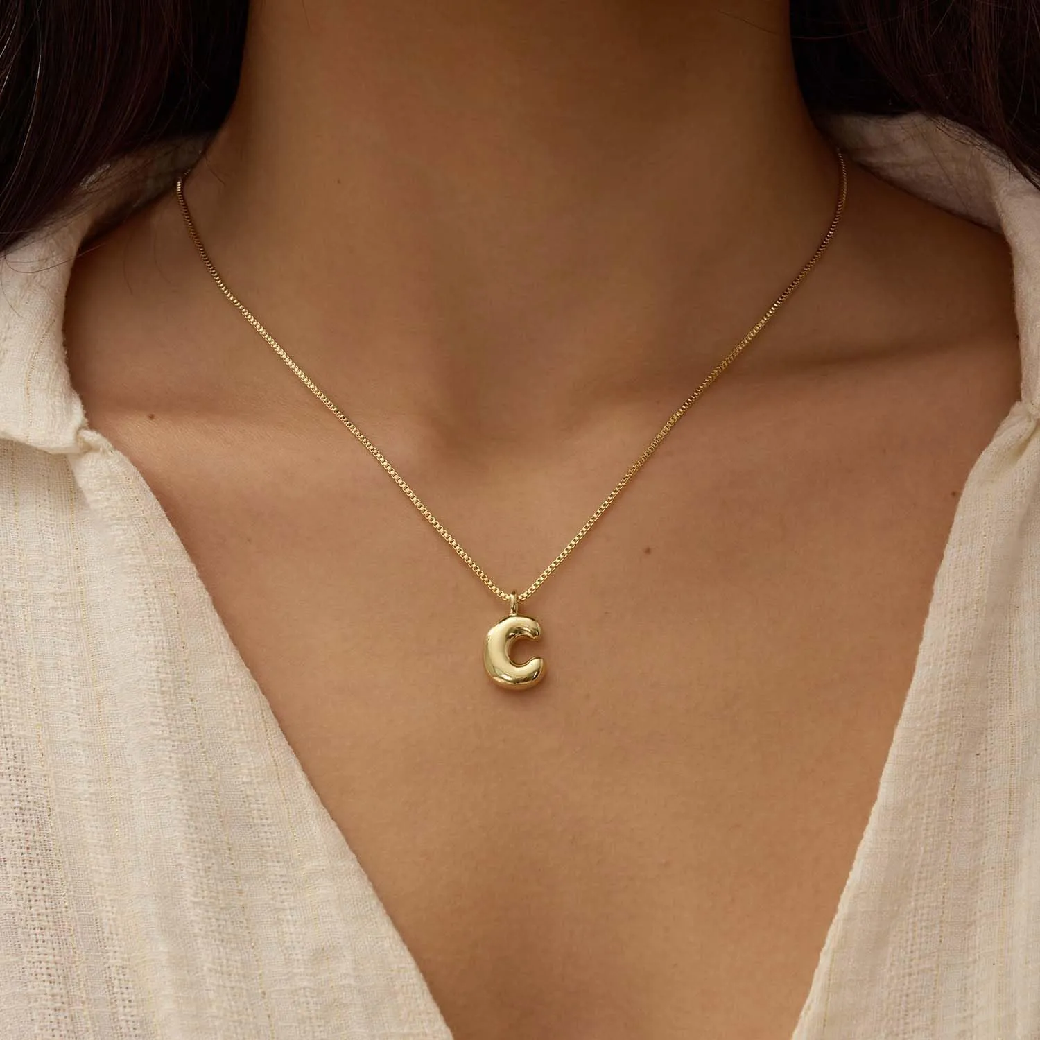 Bubble Gold Silver Letter Necklace Initial Necklaces for Women Trendy 14K Dainty Charm Pendant Name Necklace Personalized Jewelry Gift for Women Teen