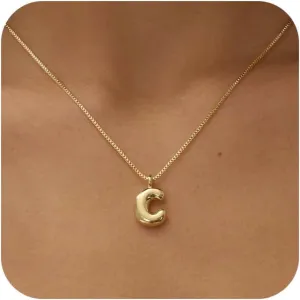Bubble Gold Silver Letter Necklace Initial Necklaces for Women Trendy 14K Dainty Charm Pendant Name Necklace Personalized Jewelry Gift for Women Teen
