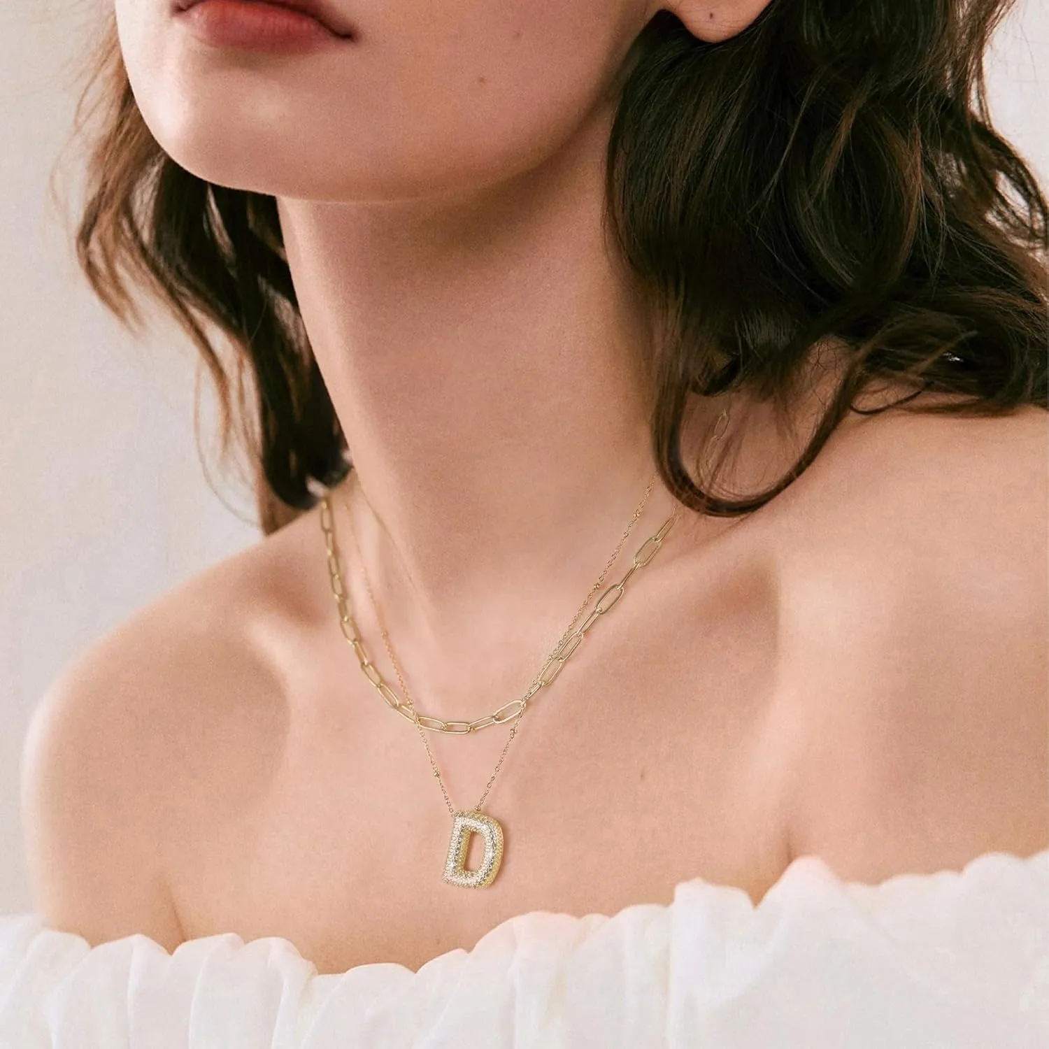 Bubble Letter Gold Necklace, 14K Gold Plated, Initial Necklace for Women, Dainty Layered Birthdays Gift for Women