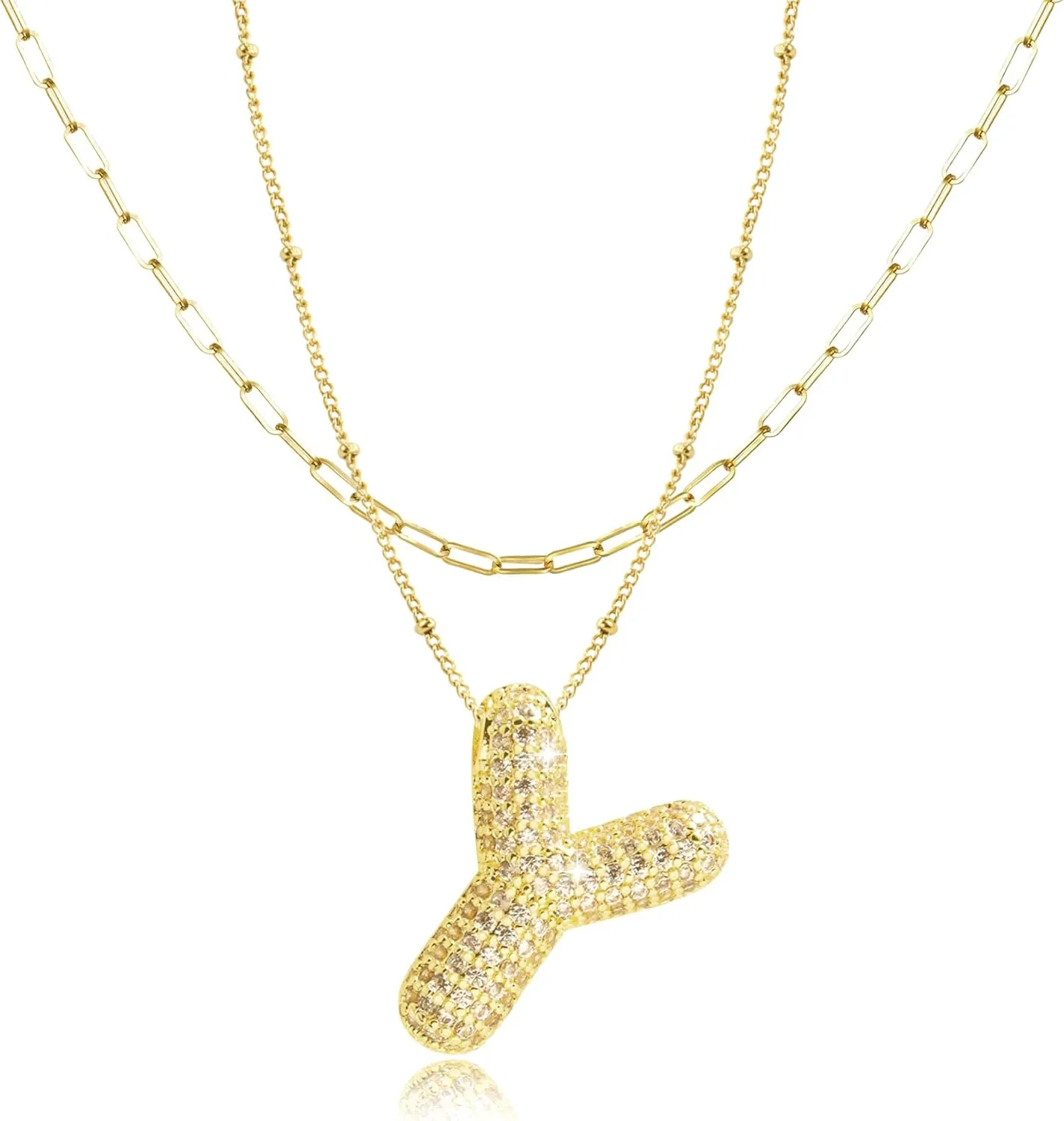 Bubble Letter Gold Necklace, 14K Gold Plated, Initial Necklace for Women, Dainty Layered Birthdays Gift for Women