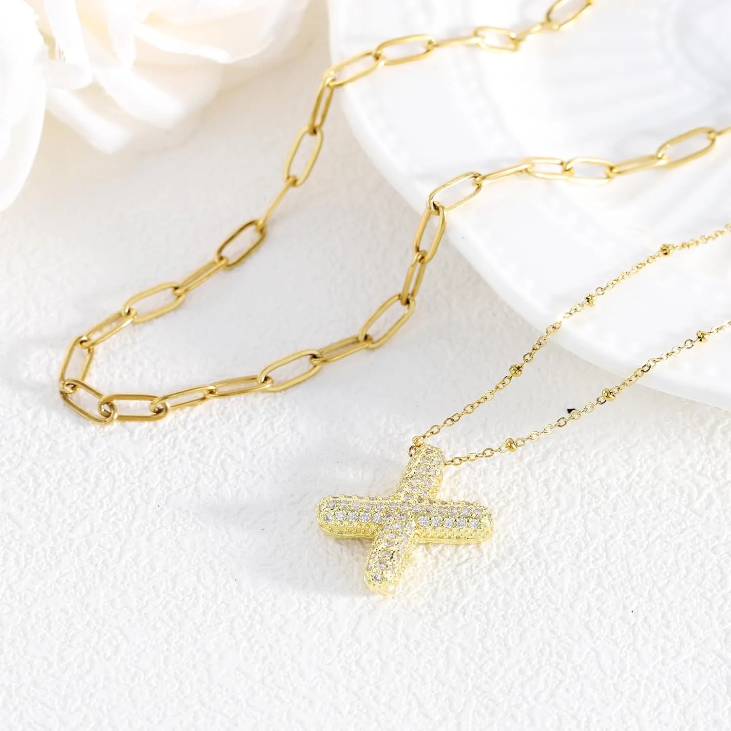Bubble Letter Gold Necklace, 14K Gold Plated, Initial Necklace for Women, Dainty Layered Birthdays Gift for Women