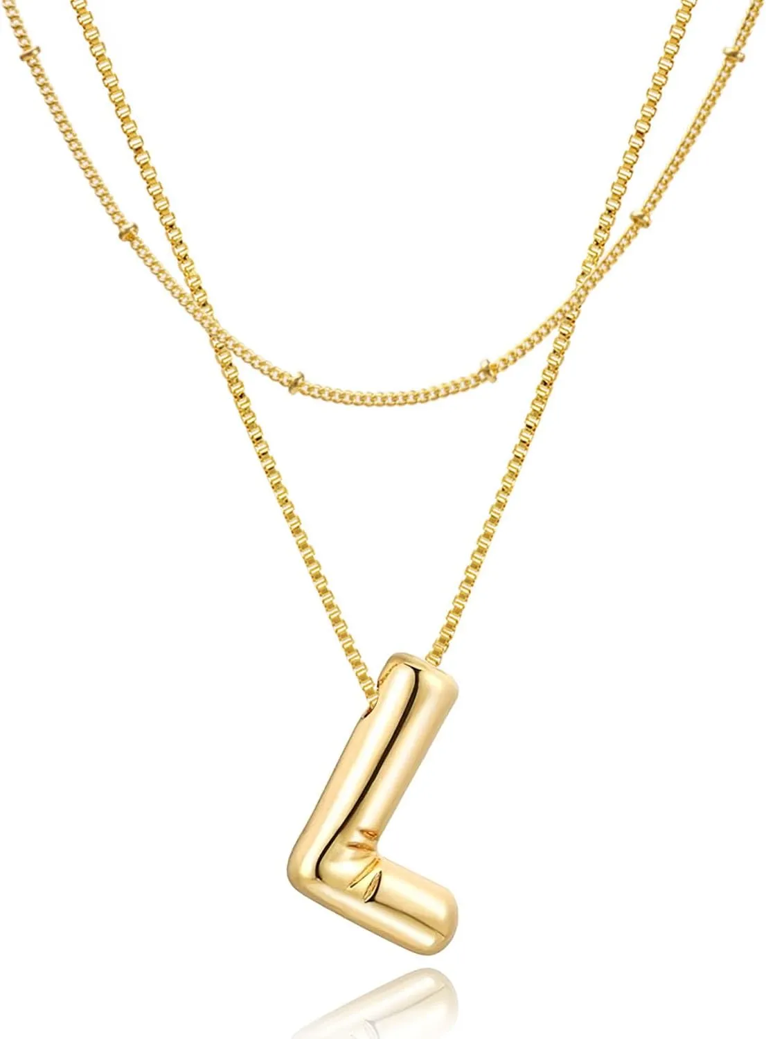 Bubble Letter Necklace, 18K Gold Plated Layered Balloon A-Z Initial Necklace for Women, Chunky Letter Pendant Necklace Dainty Jewelry Gift