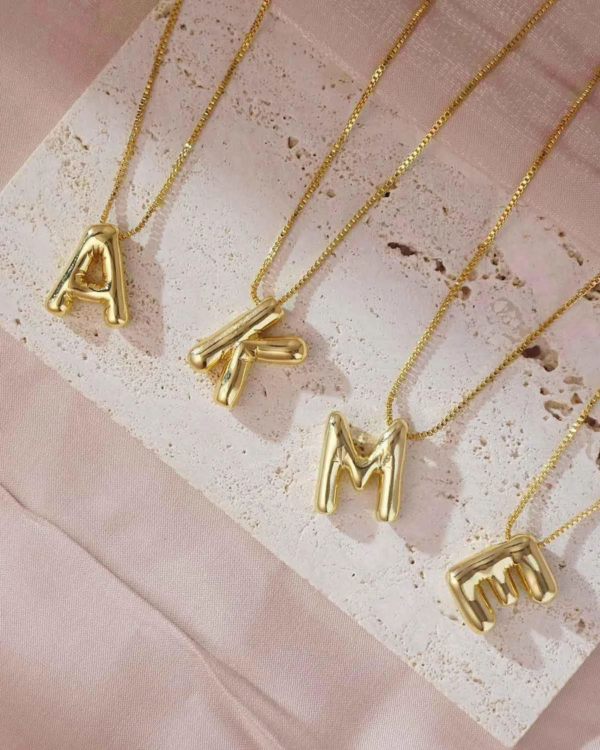 Bubble Letter Necklace, 18K Gold Plated Layered Balloon A-Z Initial Necklace for Women, Chunky Letter Pendant Necklace Dainty Jewelry Gift