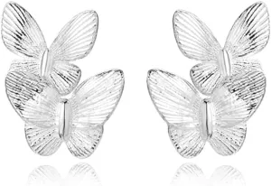 Butterfly Stud Earrings for Women Teens 925 Sterling Silver Butterfly Post Stud Earrings Screw Backs Hypoallergenic