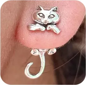 Cat Earrings for Women Girls Cute Cat Animal Earrings Silver Cartoon Cat Stud Earrings for Girls