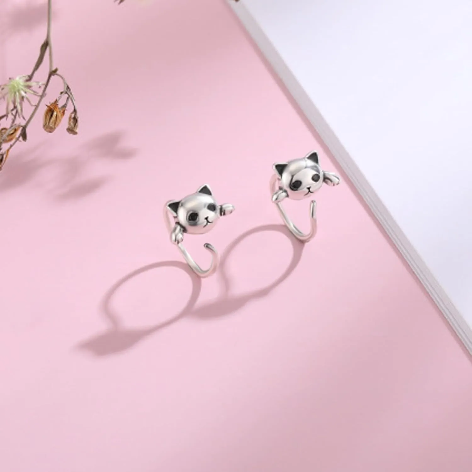 Cat Half Hoop Earrings for Women 925 Sterling Silver Comfy C Hoops for Cartilage Comfortable Earring to Sleep In Hypoallergenic Open Huggies