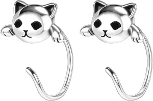 Cat Half Hoop Earrings for Women 925 Sterling Silver Comfy C Hoops for Cartilage Comfortable Earring to Sleep In Hypoallergenic Open Huggies