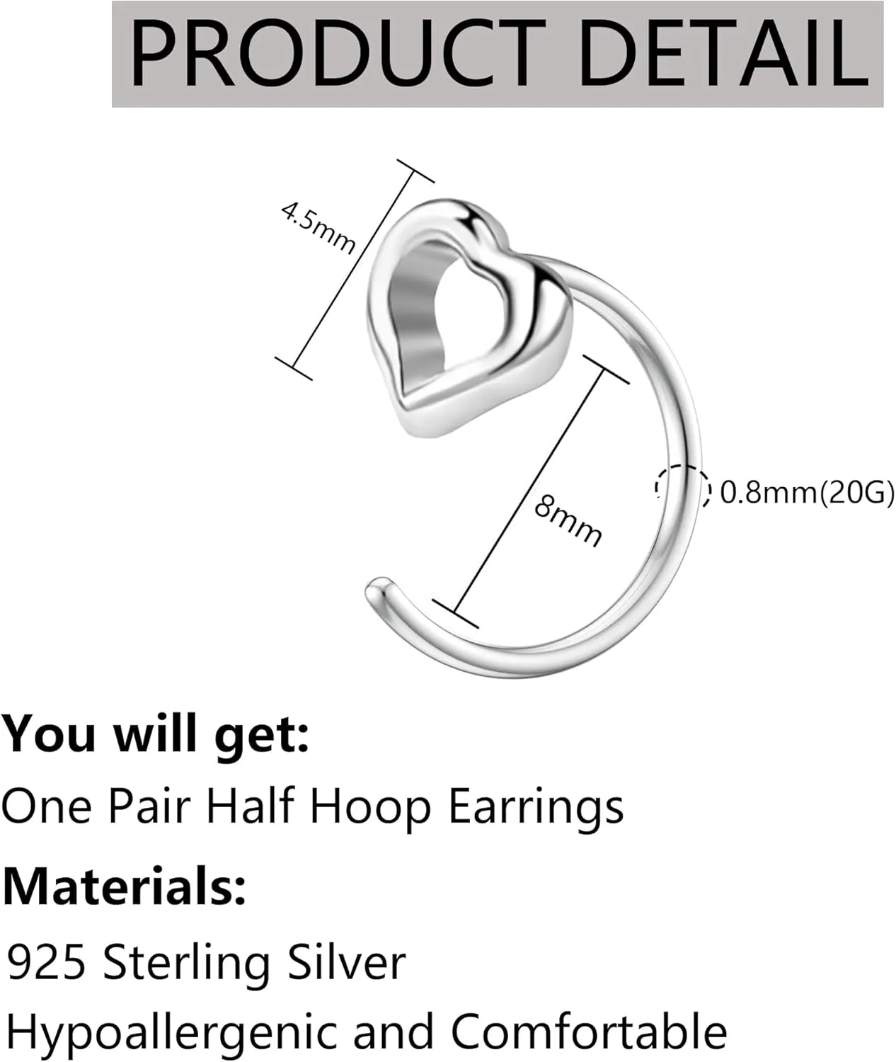Cat Half Hoop Earrings for Women 925 Sterling Silver Comfy C Hoops for Cartilage Comfortable Earring to Sleep In Hypoallergenic Open Huggies