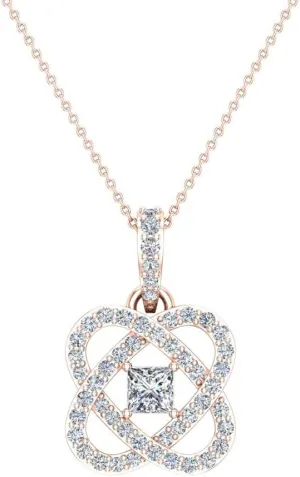 Center Princess cut 18K Gold Diamond Pendant necklace for women w/gold chain 0.60 ct t.w. (G, VS)