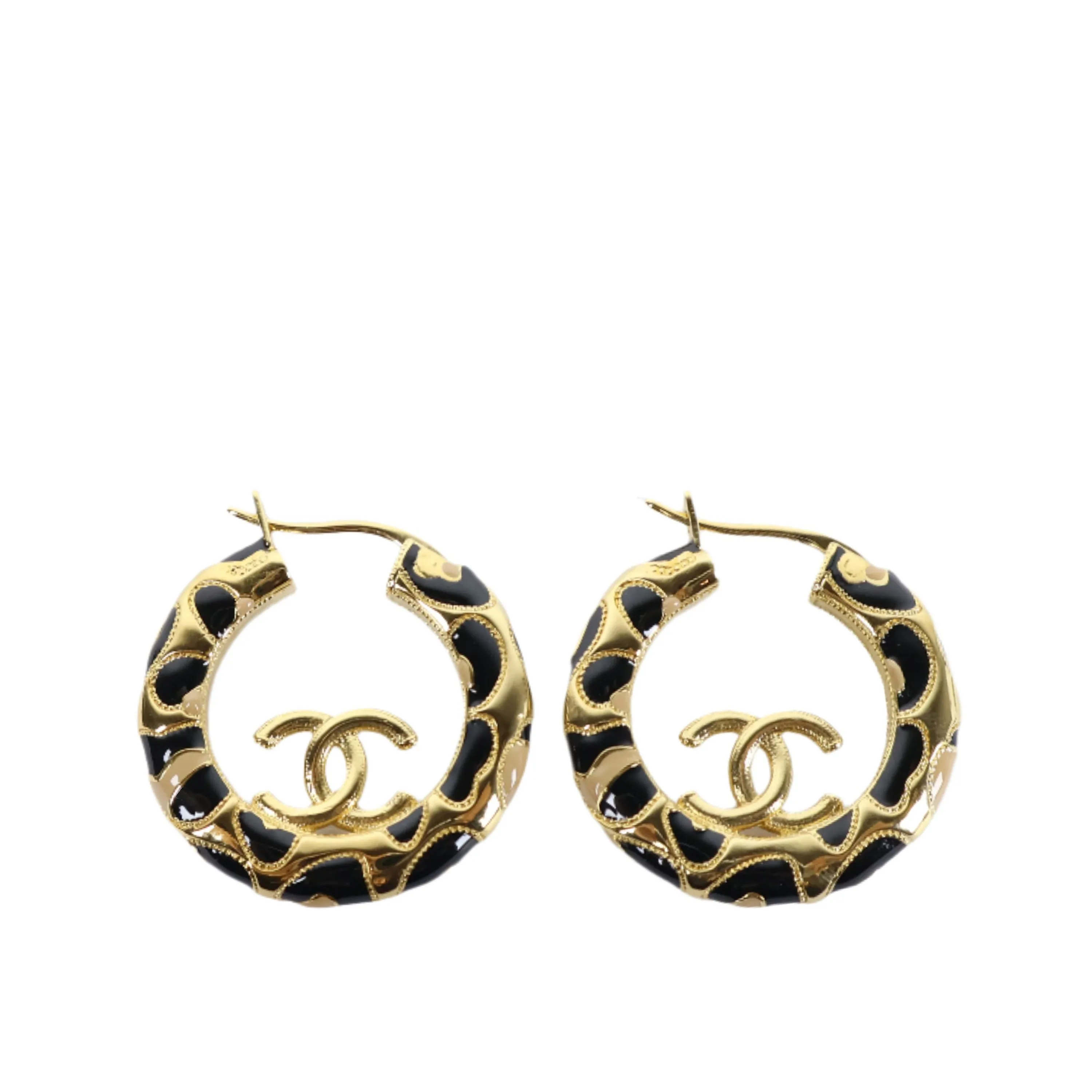 Chanel Earrings Hoop Enamel Gold